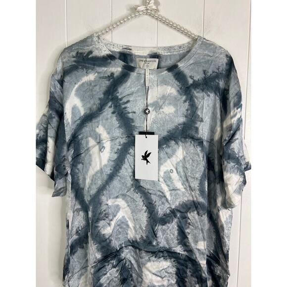 One Teaspoon Free People‎ Reflection Hand Printed Satin Tee in Black Size SM NWT - Picture 6 of 10